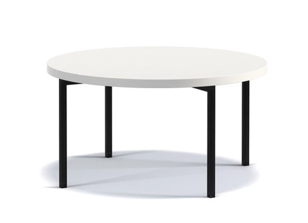 Kulatý konferenční stolek 80 cm Sampi bílý lesk nadčasový design masivní kovová podnož ideální stolek pro jakékoliv uspořádání