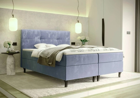 Modrá kontinentální postel Melba 140x200 v moderním skandinávském stylu s výrazným čelem