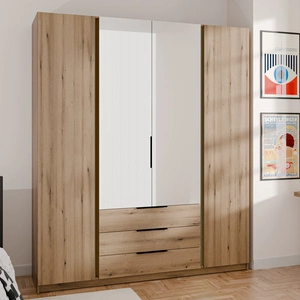 Zrcadlová šatní skříň Kastano III 200 cm dub evokuje stylový design Šatní skříně do ložnic kovové hrany úchytky