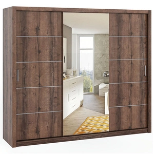 Zrcadlová posuvná skříň Rico 250 cm dub monastery prostorná skříň do ložnice, šatny nebo předsíně klasický tvar s geometrickými tvary