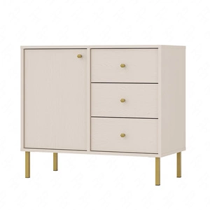 Zásuvková komoda Kioto II 84 cm béžová moderní design decentní zlaté úchytky kovová základna ideální komoda do obývacího pokoje