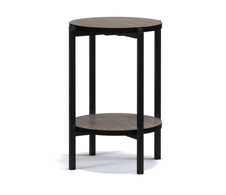 Kulatý konferenční stolek 44 cm Sampi kapitánská paluba s přídavnou policí lehký design kovová podnož nádherná dekorace každého interiéru