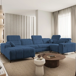 Rohová pohovka s funkcí spaní Penejos IV modrá levá stylová rohová pohovka se dvěma přihrádkami na lůžkoviny odolná látka