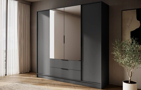 Zrcadlová šatní skříň Corse 200 cm grafitový moderní design ideální skříň do ložnice nebo předsíně prostorné zásuvky