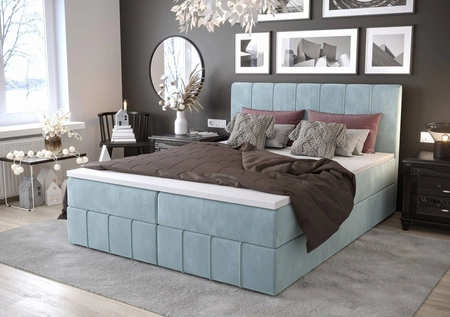 Tyrkysová kontinentální postel Casey 180x200 v moderním skandinávském stylu s výrazným čelem