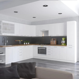 Sada rohového kuchyňského nábytku EkoWhite 300x310 cm minimalismus ve skandinávském stylu a jednoduchý modernismus ideální do každého interiéru