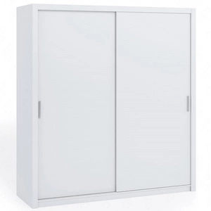 Posuvná šatní skříň Rico 200 cm bílá prostorná šatní skříň do ložnice nebo předsíně klasický tvar s geometrickými tvary