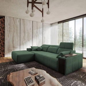 Rohová sedací souprava s funkcí spaní Tesalia mint levá moderní design pohodlný posuvný opěrák zásuvka v boku nábytku