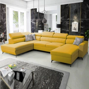 Rohová sedací souprava s funkcí spaní Savona VI žlutá pravá elegantní a pohodlná rohová sedací souprava do obývacího pokoje se dvěma kontejnery na lůžkoviny