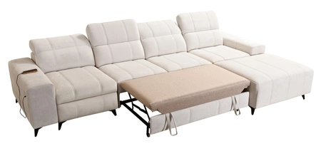 Rohová pohovka s funkcí spaní Penejos XII Lux krémová pravá strana stylové rohové rozkládací pohovky s pohodlnou výsuvnou opěrkou nohou