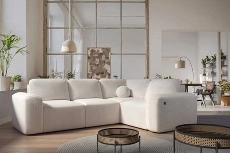 Rohová sedací souprava s funkcí spaní Arbon II béžová pravý roh stylový design výrazný zaoblený tvar nádoba na lůžkoviny