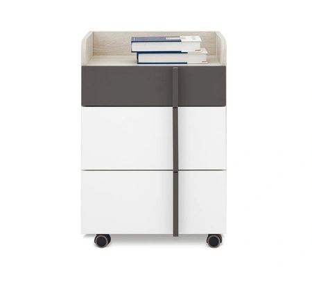 Psací stůl Remona 130 cm dub wilton bílý / bílý / antracit se skříňkou na kolečkách stylový a funkční do kanceláře, pracovny nebo pokoje pro mládež