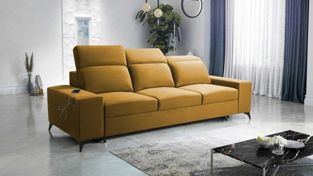 Pohovka s funkcí spaní Kelly honey stylová pohovka do obývacího pokoje s jednoduchým designem nastavitelné opěrky hlavy velurová tkanina