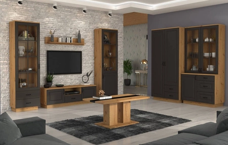 Nábytková sestava Styl dub artisan / šedý grafit klasický design nábytková sestava do obývacího pokoje stylová frézovaná čela nástěnná skříň se skříní
