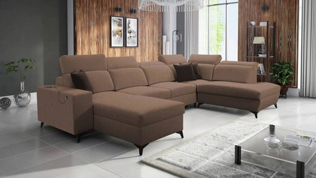 Kelly Elegantní VI rozkládací pohovka světle hnědá levá moderní designová rohová pohovka do obývacího pokoje s nastavitelnými opěrkami hlavy