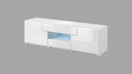 RTV skříňka Toledo 159 cm bílá / bílý lesk moderní TV skříňka ve skandinávském stylu s funkcí plného výsuvu zásuvek