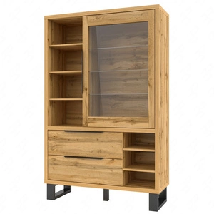 Skříňka Halle 120 cm dub wotan jednoduchý tvar podkrovní skříňky na kovovém rámu neobvyklý design prostorné zásuvky