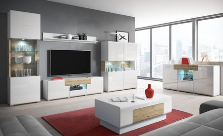 Komoda Toledo 208 cm bílá / bílý lesk / san remo světlý moderní design čela komody jemně prohnutá