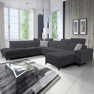 Kelly Sleek X rohová sedačka na spaní pravá grafitová extrémně elegantní rohová sedačka do obývacího pokoje s nastavitelnými opěrkami hlavy