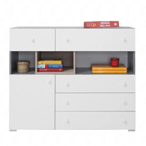 Komoda Epsilon 110 cm beton / bílá / dub ideální do pokoje pro mládež funkční a prostorná