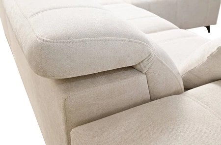 Rohová pohovka s funkcí spaní Penejos VII modrá pravostranná stylová rohová pohovka s úložným prostorem na lůžkoviny pohodlné polohovatelné opěrky hlavy