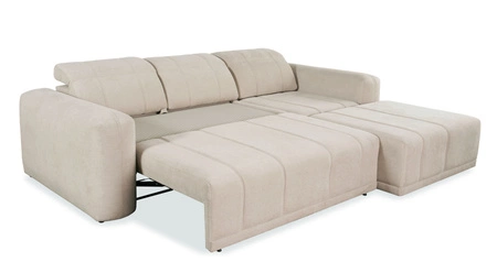 Rohová sedací souprava s funkcí spaní Cetara šedohnědá pravá strana stylový design pohodlné posuvné opěrky zad nastavitelné opěrky hlavy