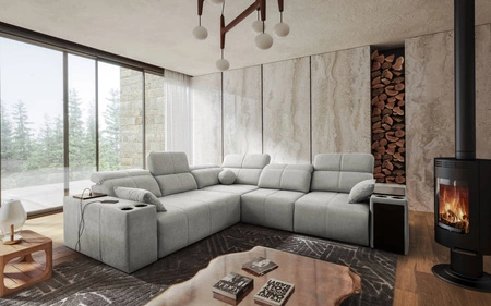 Rohová pohovka s funkcí spaní Tesalia III šedý jasan pravá rohová pohovka s posuvným opěradlem dvě nádoby na lůžkoviny