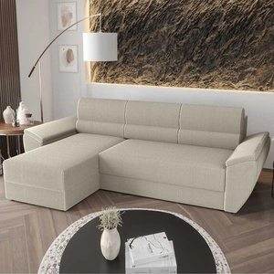 Rohová pohovka s funkcí spaní Fogu II slonová kost levá strana stylová rohová pohovka s pohodlnými područkami a kontejnerem na lůžkoviny