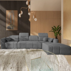 Rohová sedací souprava s funkcí spaní Cetara XII šedá pravá strana stylový design pohodlná posuvná opěradla dvě nádoby na lůžkoviny