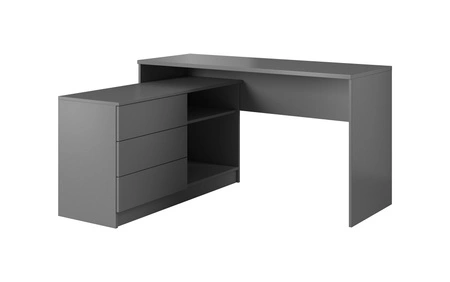 Rohový psací stůl Teo 138 cm grafit poskytuje dostatek prostoru pro práci a dostatek místa pro potřebné předměty odolné proti poškození