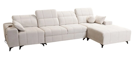 Rohová pohovka s funkcí spaní Penejos XII zelená pravostranná stylová rohová pohovka s kontejnery na lůžkoviny pohodlné nastavitelné opěrky hlavy