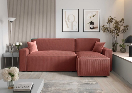 Rohová sedací souprava s funkcí spaní Brandon Bis Indian pink pravý roh trojrozměrná tkanina s výraznými pruhy nádoba na lůžkoviny