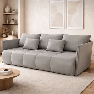 Rozkládací pohovka Selva světle šedá funkční pohovka do obývacího pokoje s úložným prostorem na lůžkoviny z měkké sametové tkaniny