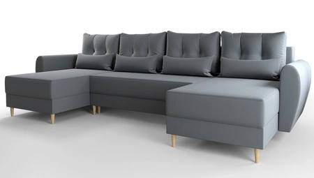 Rohová sedací souprava s funkcí spaní Rovigo U šedomodrá elegantní a pohodlná rohová sedací souprava ve skandinávském provedení s velkým prostorem na lůžkoviny