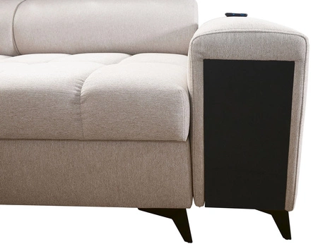 Rohová sedací souprava s funkcí spaní Bolmso III béžová pravostranná rohová sedací souprava s kontejnery na lůžkoviny s plnovýsuvnou zásuvkou v boku nábytku