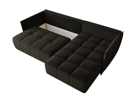 Rohová sedací souprava s funkcí spaní Oroso gafit pravá strana měkká sametová tkanina s hydrofobním potahem nádoba na lůžkoviny