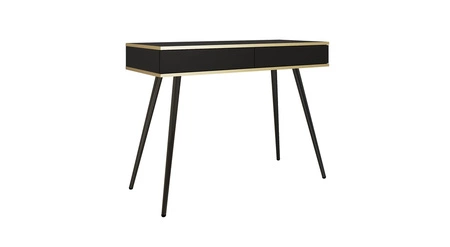 Luxusní černá konzola se zásuvkami stylový a elegantní toaletní stolek na vysokých kovových nohách se zlatým lemováním