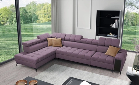 Rohová rozkládací pohovka s funkcí spaní Bolmso XI fialová levá strana stylový design rohová rozkládací pohovka se zásuvkou a koši na lůžkoviny