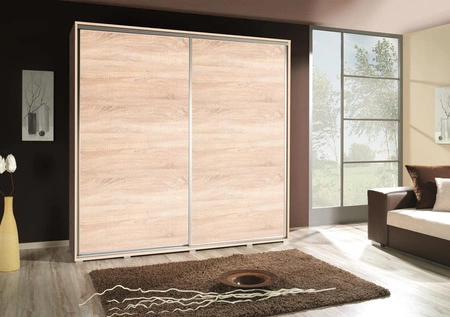 Posuvná šatní skříň Penelope 205 cm světlý dub sonoma moderní design šatní skříně hliníková vodítka dveří a pojezdový systém