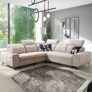 Rohová sedací souprava s funkcí spaní Buffalo III béžová levá pohodlná rohová sedací souprava s estetickou povrchovou úpravou s kontejnery na lůžkoviny
