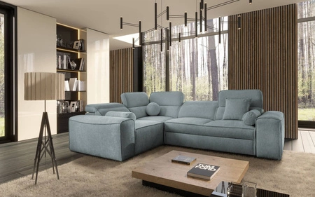 Rozkládací pohovka Viano II šedomodrá levá designová rohová rozkládací pohovka, která se hodí do moderního bydlení