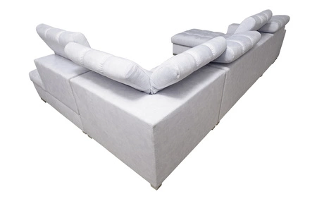 Luigi VI rohová pohovka s funkcí spaní tmavě modrá levá stylová rohová pohovka s kontejnery na lůžkoviny potažená měkkou látkou