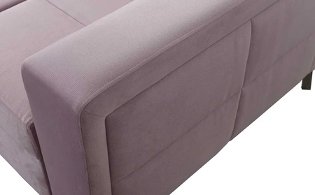 Rohová sedačka s funkcí spaní Nausa III pudrově růžová levá sametová stylová pohodlná rohová sedačka nastavitelné opěrky hlavy kontejner na lůžkoviny