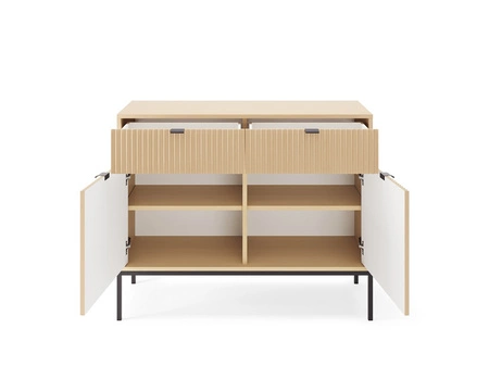 Designová obývací stěna Lovro dub vicenza Dekorativní drážkované fronty na kovovém podstavci