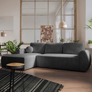 Rohová sedací souprava s funkcí spaní Colio graphite levá strana stylová rohová sedací souprava se zajímavým tvarem velurová látka dekorativní polštář koule