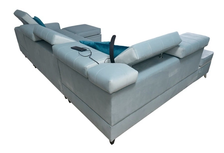 Rohová pohovka s funkcí spaní Rava VI žlutá pravá Praktická a moderní rohová pohovka vybavená multifunkční lampou