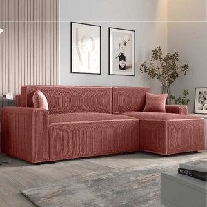 Rohová sedací souprava s funkcí spaní Brandon Bis Indian pink pravý roh trojrozměrná tkanina s výraznými pruhy nádoba na lůžkoviny