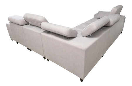 Rohová sedací souprava s funkcí spaní Castel III hnědá pravá rohová sedací souprava se dvěma kontejnery na lůžkoviny s nastavitelnými opěrkami hlavy