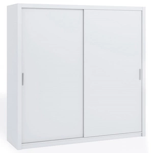 Posuvná šatní skříň Rico 220 cm bílá prostorná šatní skříň do ložnice nebo předsíně klasický tvar s geometrickými tvary