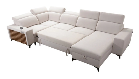 Rohová sedací souprava s funkcí spaní Kelly IV grafitová pravostranná proplétaná pohodlná rohová sedací souprava nastavitelné opěrky hlavy boční čalounění s lamelami